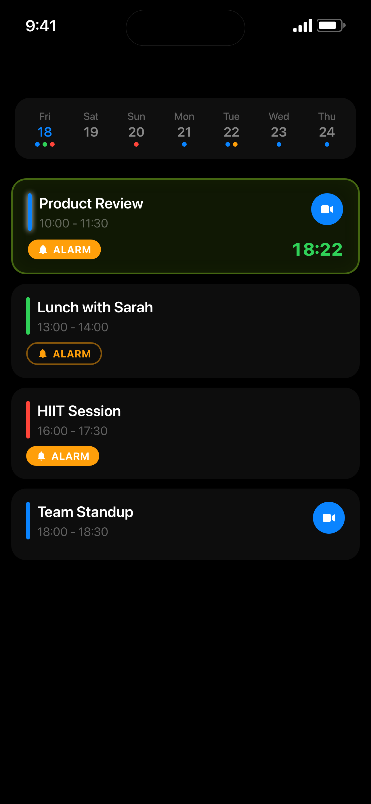 Event list with countdowns